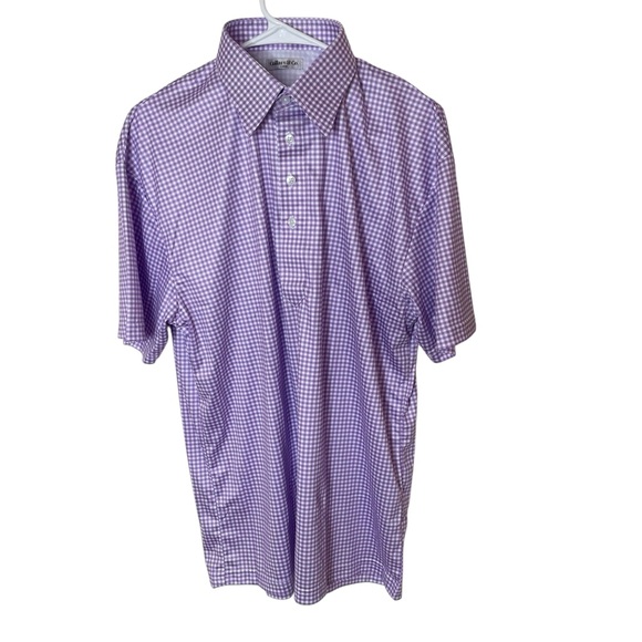 NWT Collars & Co. Lavender Gingham English Spread Collar Dress Shirt Polo Large - Picture 4 of 9